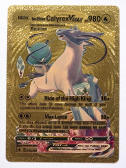 Pokemon Ice Rider Calyrex VMAX 980hp Gold Foil Fan Art Collector Card TCG - Image 1