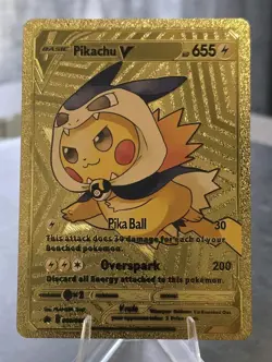 Pokemon Pikachu V 655hp Gold Foil Fan Art Collector Card TCG - Image 1