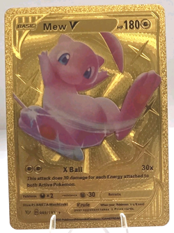 Pokemon Mew V 180hp Gold Foil Fan Art Collector Card TCG - Image 1