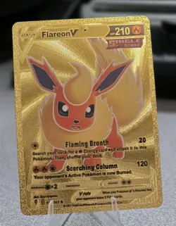 Pokemon Flareon V 210hp Gold Foil Fan Art Collector Card TCG Single Strike - Image 1