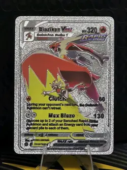 Pokemon Blaziken VMAX 320hp Silver Foil Fan Art Collector Card TCG - Image 1