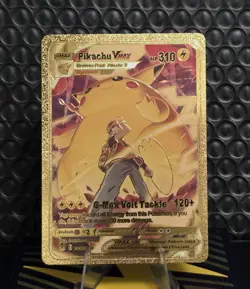 Pokemon Pikachu VMAX 310hp Gigantamax Gold Foil Fan Art Collector Card - Image 1