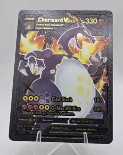 Pokemon Charizard VMAX 330hp Black Vinyl Gold Foil Fan Art Collector Card TCG - Image 1