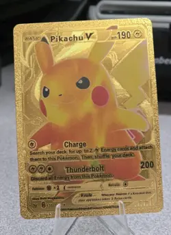 Pokemon Pikachu V 190hp Gold Foil Fan Art Collector Card TCG - Image 1