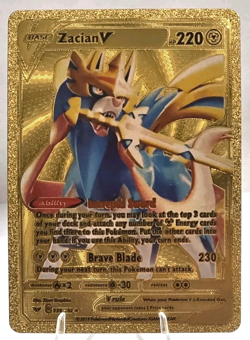 Pokemon Zacian V 220hp Gold Foil Fan Art Collector Card - Image 1