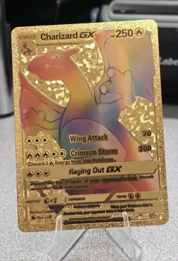 Pokemon Charizard GX 250hp Gold Foil Fan Art Collector Card TCG Rainbow Rare - Image 1