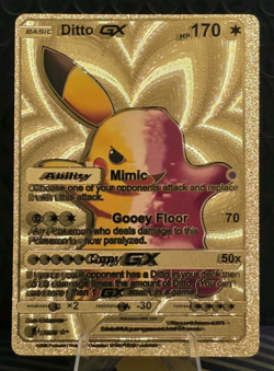 Pokemon Ditto GX 170hp Pikachu Form Gold Foil Fan Art Collector Card TCG - Image 1