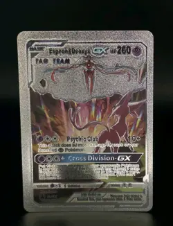 Pokemon Espeon Deoxys GX Tag Team Silver Foil Fan Art Collector Card TCG - Image 1