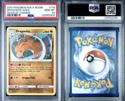 2019 Pokemon Sun & Moon Team Up Dragonite Cosmos Holo 119 PSA 10 - Image 1