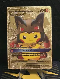 Pokemon Poncho Pikachu Mega Lucario 625hp GOLD Foil Fan Art Collector Card TCG - Image 1