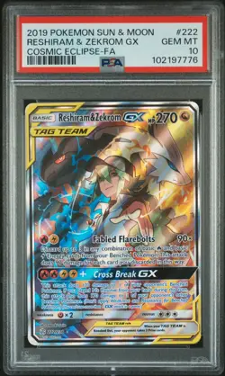 PSA 10 Pokemon Cosmic Eclipse Reshiram & Zekrom GX 222/236 GEM MINT Condition!! - Image 1