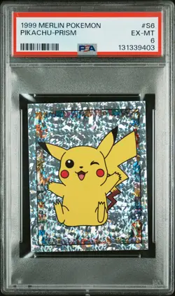 PSA 6 EX/MT 1999 MERLIN POKEMON #S6 PIKACHU-PRISM - Image 1