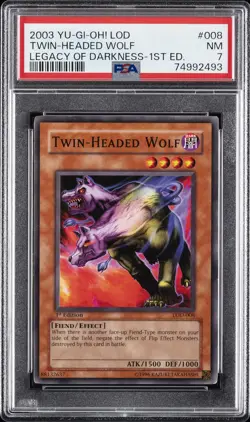 2003 YU-GI-OH! LOD-LEGACY OF DARKNESS 1ST EDITION #008 TWIN-HEADED WOLF PSA 7 - Image 1