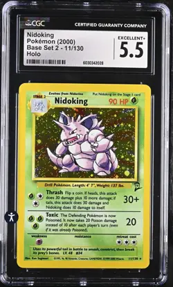 Pokemon Base Set 2 #11/130 Nidoking 2000 Holo Rare Grass CGC 5.5 EXCELLENT+ - Image 2