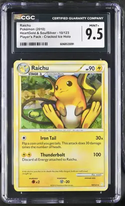 CGC 9.5 MINT+ Raichu HeartGold & SoulSilver 10/123 Cracked Ice Holo Pokemon Card - Image 1