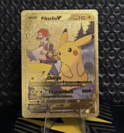 Pokemon Pikachu V 190hp Gold Foil Fan Art Collector Card TCG - Image 1