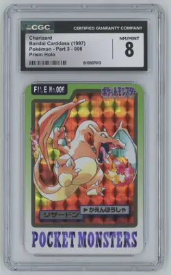 1997 Pokemon Japanese Bandai Carddass Part 3 Charizard CGC 8 Prism Holo #006 - Image 1