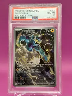 2025 Pokemon SVP Black Bolt ETB Promo Thundurus #209 PSA 10 GEM MINT - Image 1