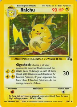 Raichu - Holo - 14/62 Fossil Set - Pokemon TCG - 1999 - Image 1