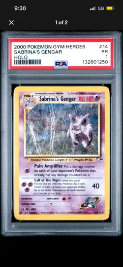 2x PSA 1 PR 2000 Pokemon Gym Heroes Sabrina's Gengar 14/132 Holo Foil WOTC - Image 3