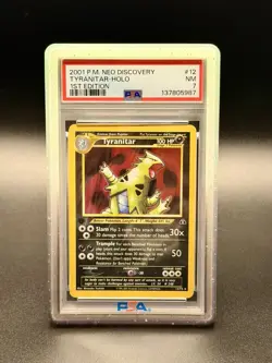 Pokemon TCG Tyranitar Neo Discovery Holo Card 12/75 1st Edition Rare PSA 7 - Image 1