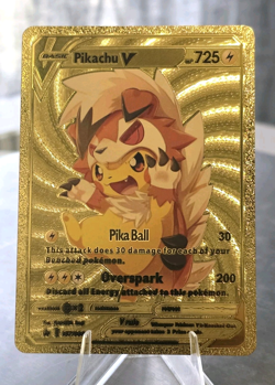 Pokemon Pikachu V 725hp Gold Foil Fan Art Collector Card TCG - Image 1