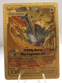 Pokemon Moltres Zapdos Articuno GX Tag Team Gold Foil Fan Art Collector Card TCG - Image 1