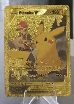 Pokemon Pikachu V 190hp Gold Foil Fan Art Collector Card TCG - Image 1