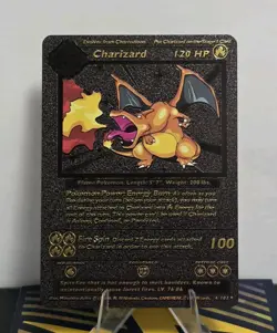 Pokemon Charizard 120hp Black Vinyl Gold Foil Fan Art Collector Card TCG - Image 1