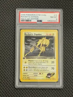 2000 Pokemon Gym Chall Holo Rare Rocket’s Zapdos First Edition 15/132 PSA 8 - Image 1