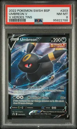 2022 POKEMON SWSH BLACK STAR PROMO #203 UMBREON V V HEROES TINS - PSA 8 - Image 1