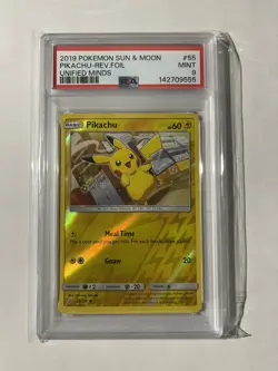 PSA 9 Pikachu 2019 Pokemon Sun & Moon Unified Minds Reverse Holo #55/236 - Image 1