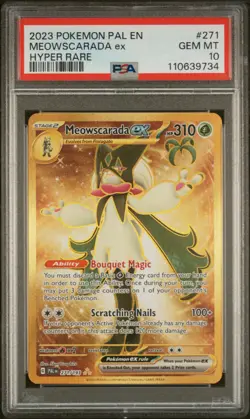 PSA 10 GEM Mint Meowscarada ex 271 Gold Hyper Rare Full Art - Pokemon PAL SV02 - Image 1
