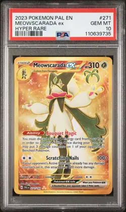 PSA 10 GEM Mint Meowscarada ex 271 Gold Hyper Rare Full Art - Pokemon PAL SV02 - Image 1