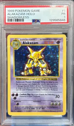PSA 1 1999 Pokemon Alakazam Shadowless Holo No. 1 - Image 1