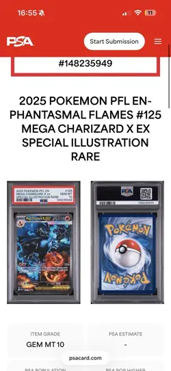 PSA 10 MEGA CHARIZARD X EX 125/094 | Phantasmal Flames Graded Pokemon Card - Image 4