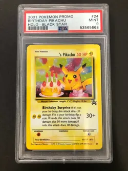 2001 Birthday Promo Pikachu Holo Black Star PSA 9 #24 Yellow SWIRL Pokemon Card - Image 1