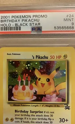 2001 Birthday Promo Pikachu Holo Black Star PSA 9 #24 Yellow SWIRL Pokemon Card - Image 3