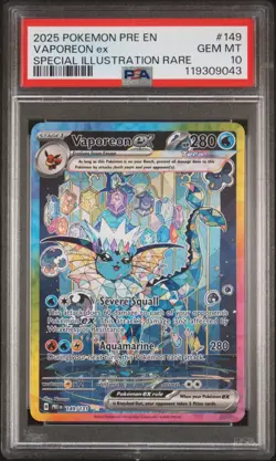 2025 POKEMON PRE EN-PRISMATIC EVOLUTIONS #149 VAPOREON EX PSA 10 - Image 1