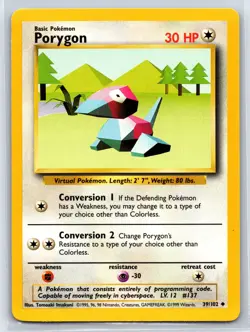 Pokemon TCG Porygon Base Set 39/102 Regular Uncommon LP - Image 1
