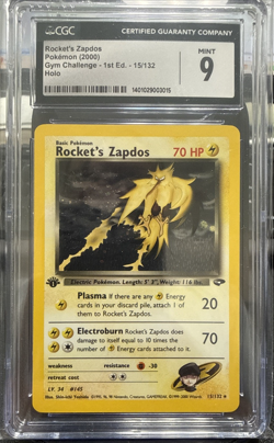2000 Pokemon Gym Challenge 1st Edition Rocket's Zapdos Holo #15/132 CGC 9 - Image 1