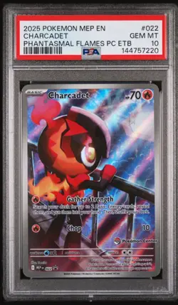 2025 POKEMON PHANTASMAL FLAMES POKEMON CENTER ETB #022 CHARCADET PSA 10 - Image 1