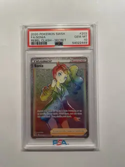 2020 POKEMON SWORD & SHIELD REBEL CLASH SECRET #203 FULL ART/SONIA - PSA 10 -QTY - Image 1