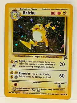 Vintage 2000 Pokemon TCG Base Set 2 RAICHU HOLO Rare 16/130 LP-MP Eng, Unltd - Image 1