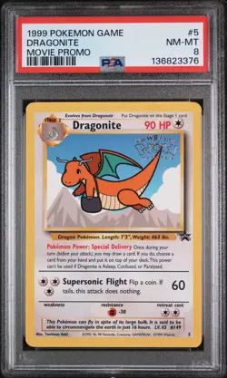 1999 Pokemon Wizards of the Coast Black Star Promo First Movie Dragonite PSA 8 - Image 1