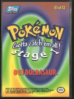 Pokemon Topps Bulbasaur E1 of 12 Blue Logo - Image 2