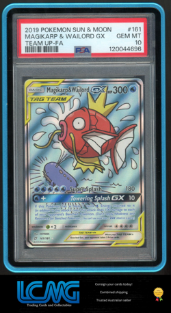 Pokemon TCG 2019 Pokemon Sun & Moon Team Up #161 Magikarp & Wailord Gx PSA 10 - Image 1