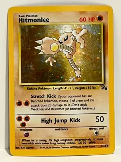 Vintage 1999 Pokemon TCG Fossil HITMONLEE HOLO Rare 7/62 LP English, Unltd. - Image 1