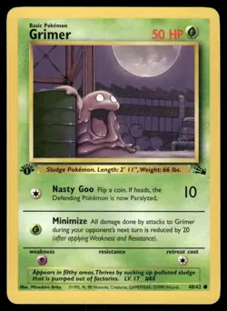 Pokemon Cards Grimer 48/62 1ST EDITION Fossil WOTC Common NM - Image 1