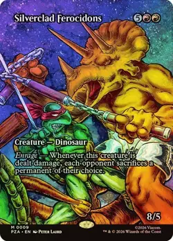 NM Borderless Foil Silverclad Ferocidons, MTG, TMNT, Magic the Gathering, 9 - Image 1